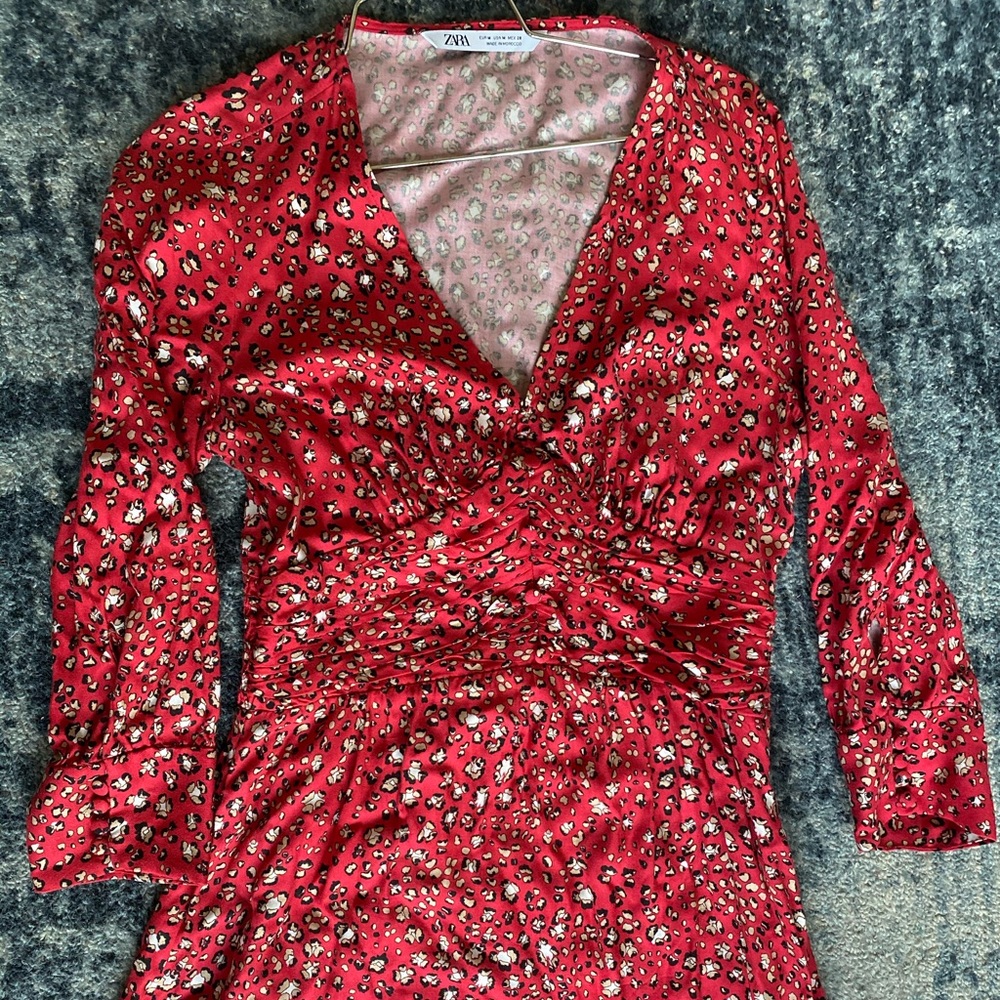 Red leopard print Zara dress size Medium worn once